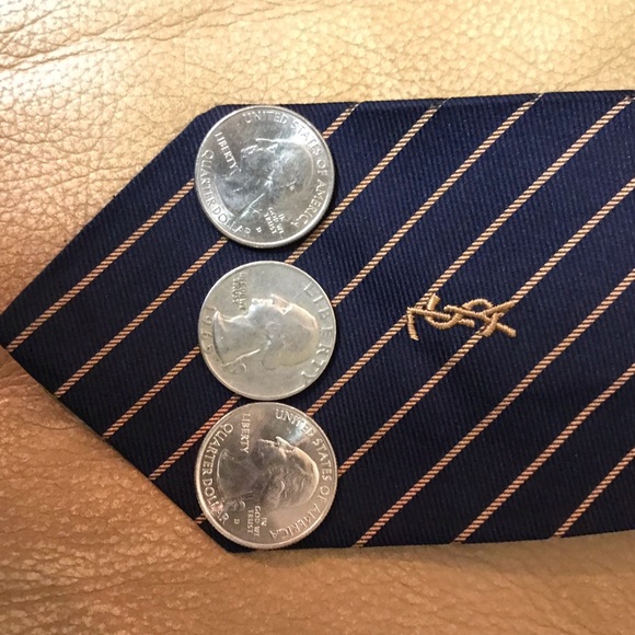 YSL Blue and Gold Neck Tie - Picture 4 of 4